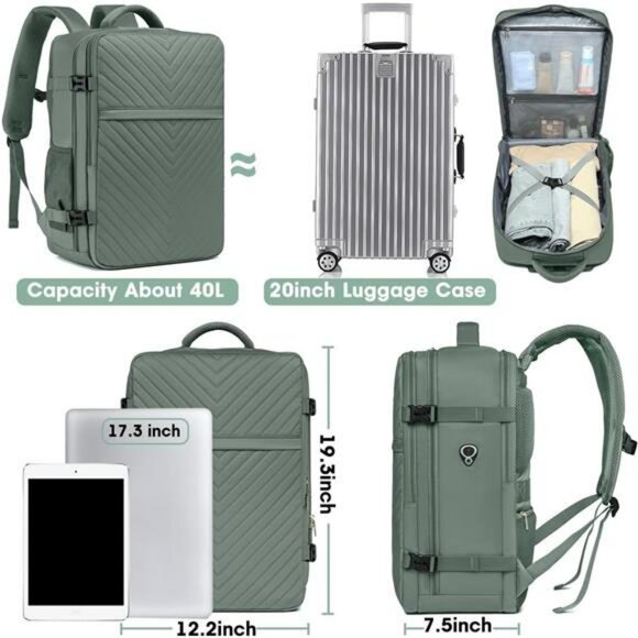 Airline approved large travel backpack carry on luggage personal item bag waterp - Picture 2 of 8